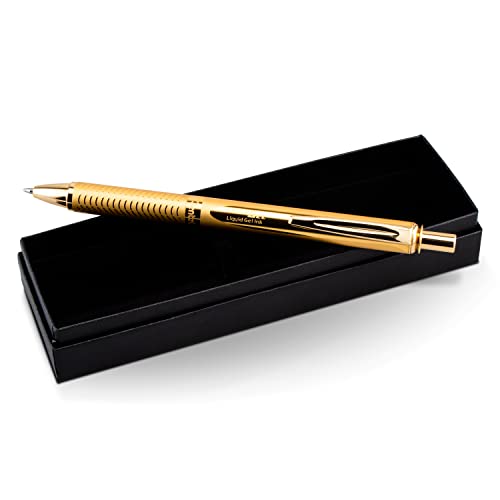 Image of Pentel EnerGel Alloy Retractable Gel Pen, Gold Barrel, Black Ink, Includes Gif Box (BL407XABX)