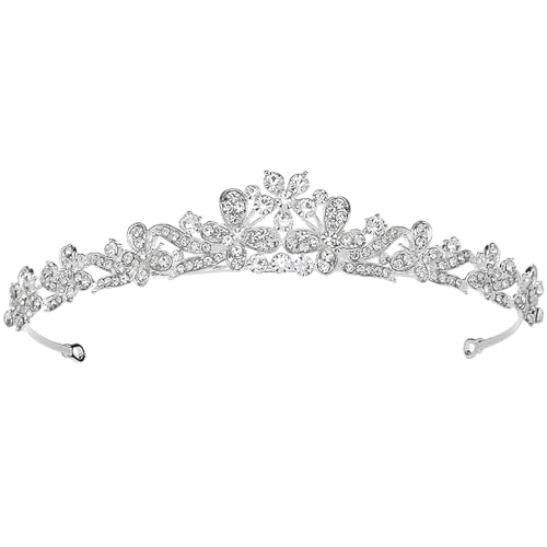 TUONYIS Tiara Corona de Cristal con Diamantes de Imitación Novia Boda Tocado Tiaras Diamantes Imitación Elegante Princesa Diadema Fiesta de Cumpleaños Nupciales Bailes Coronas de Princesa (Plata)