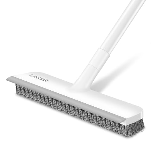 SetSail Floor Scrub Brush with 48-Inch Long Adjustable Handle 2 in 1 Scrape Brush Stiff Bristle Floor Scrubber for Cleaning Shower Bathroom Garage Kitchen Wall Deck Tub Tile