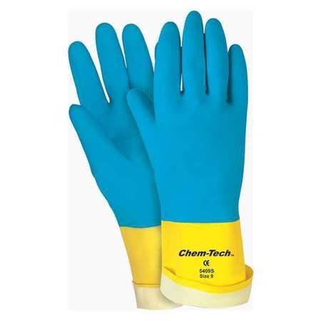 Chemical Gloves, L, Blue/Yellow, PK12