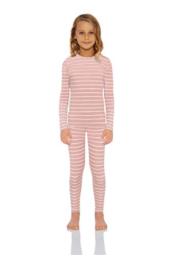 Rocky Thermal Underwear for Girls (Thermal Long Johns Set) Shirt & Pants, Base Layer w/Leggings/Bottoms Ski/Extreme Cold (Pink Striped - Medium)