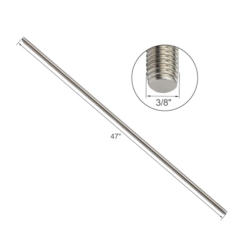 Zadery 304 Stainless Steel 3/8\"-16 Fully Threaded Rod, 4 Pieces 47\" Length Long Threaded Rods