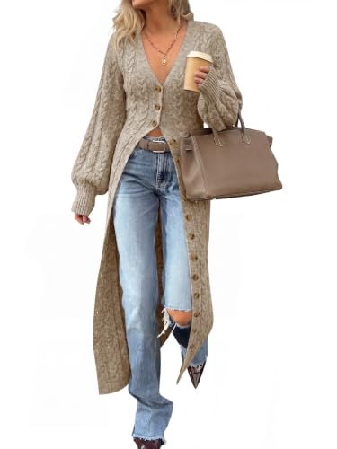 Image of Saodimallsu Womens Long Duster Cardigans Button Down Maxi Sweater Dress