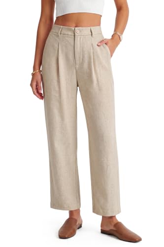 Arach&Cloz Women's Linen Cropped Straight Pants Business Casual Trousers — Amazon listing image