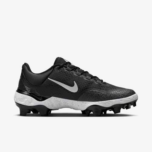 Image of Nike Alpha Huarache Elite 4 Low MCS Men's Baseball Cleats (FD6221-003, Black /Dark Smoke Grey /White) Size 8