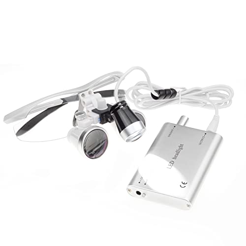 BoNew Dental 3,5 x 420 mm chirurgisches Fernglaslupes-Set mit LED-Kopflicht, silberfarbene Aluminiumbox