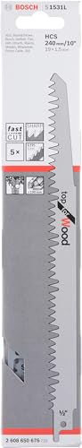 Bosch Professional 5 Recip Saw Blades S 1531 L Top for Wood (Wood, 240 x 19 x 1.5 mm, Accessories for Recip Saws)