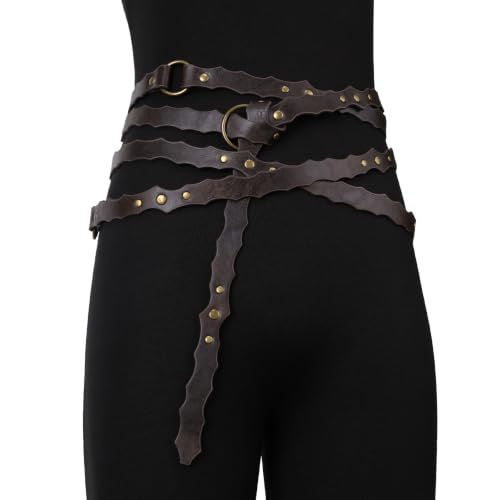 Image of HiiFeuer Medieval DIY Faux Leather Metal Chain Belt, Vintage Adjustable Thin Belt For Women, Retro Skinny Belt For Dresses