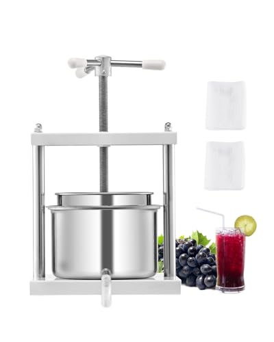 VEVOR Prensa de Vino de Frutas 5 L, 2 Barriles de Acero Inoxidable, Exprimidor Manual, para Hacer Sidra, Manzana, Uva, Tintura, Miel, Aceite de Oliva con Mango Triangular, 300 x 225 x 660 mm
