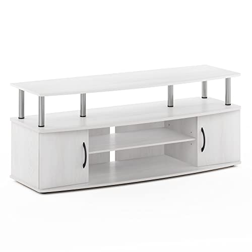 Image of Furinno JAYA Large Entertainment Stand for TV Up to 55 Inch, White Oak /Chrome