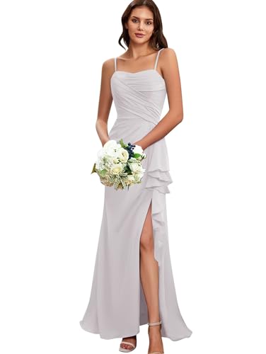 Image of MYDRESS Pleated Chiffon Bridesmaid Dresses for Wedding Spaghetti Straps Bodycon Ruffled Evening Formal Gown