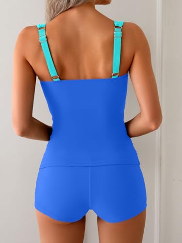 Image of B2prity Women's Tankini Swimsuit Tummy Control Ruched Two Piece Bathing Suit Push Up Modest Swim Suits with Shorts