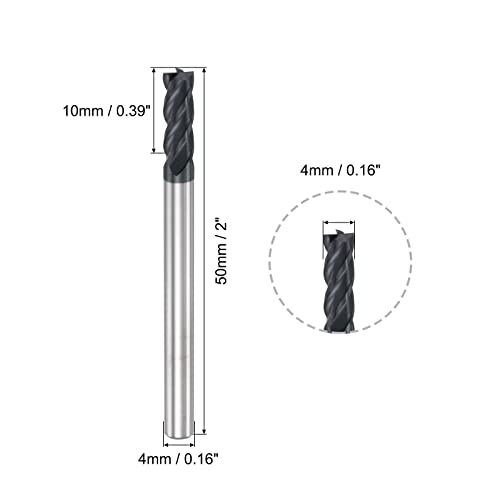 Image of uxcell Square Nose End Mill, 4mm Tip Dia Solid Carbide AlTiN Coated CNC Router Bits 4 Flute Spiral Milling Cutter HRC45 with 4mm Shank 50mm (2-inch) Length