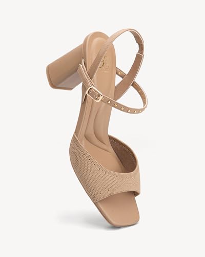 Women's Chunky Heel Sandals - Open Square Toe Ankle Strap Dress Sandals with Buckle, Comfortable High Heel Slingbacks for Office, Party & Evening Wear3