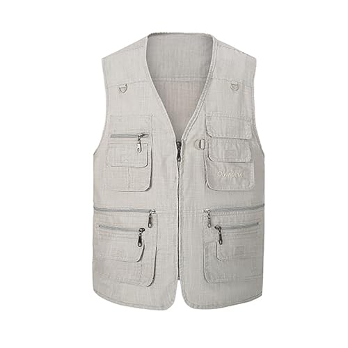 Image of Hbufnha Men's Casual Safari Travel Vest 16 Pockets Outdoor Work Vest Sleeveless Jacket Fishing Hiking Photograph