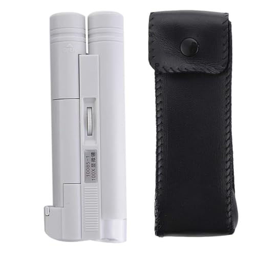 Handheld Jewelry Magnifier, 100X Zoom Microscope Double Tube Loupe Mini Pocket Magnifying Glass with HD LED Light for Stamp Printing Antique Jewels Identification Magnifiers