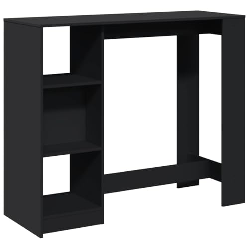 Table de bar avec étagère noir 124x46x103,5cm bois d ingénierie