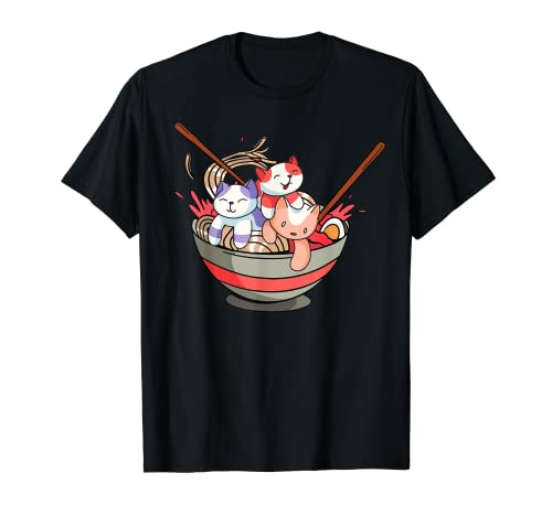 Japón Anime Gatos Ramen Camiseta