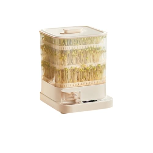 水耕栽培全自動もやし機 1.5L大容量もやし栽培キット 定温発芽育苗ツール トレイ付き ボタン一つで操作 3層植え 360°自動噴霧 緑豆、ピーナッツ、エンドウ豆の芽に最適 家庭菜園 (3層)