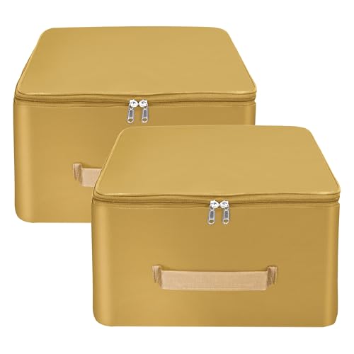 Image of Storite 2 Pack Nylon Wardrobe Bag Underbed Moisture Proof Cloth Storage Organizer, Storage box for Clothes Saree Bags with Zippered Closure & Handle(Mustard 38x35.5x24 cm, Square)