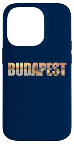 Budapest Text with Hungary Danube River & Parliament Graphic スマホケース iPhone 14 Pro 用
