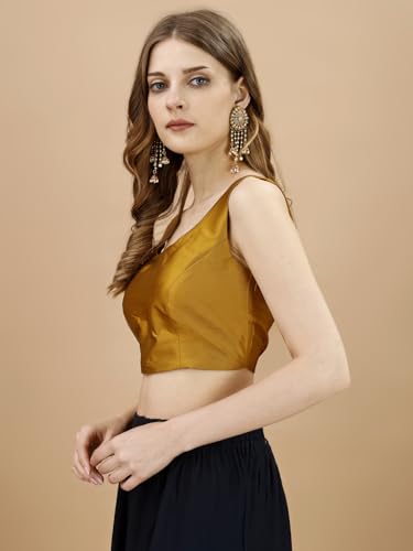 Image of Womanista Women's Taffeta Solid Sleeveless Readymade Saree Blouse for Women Stylish