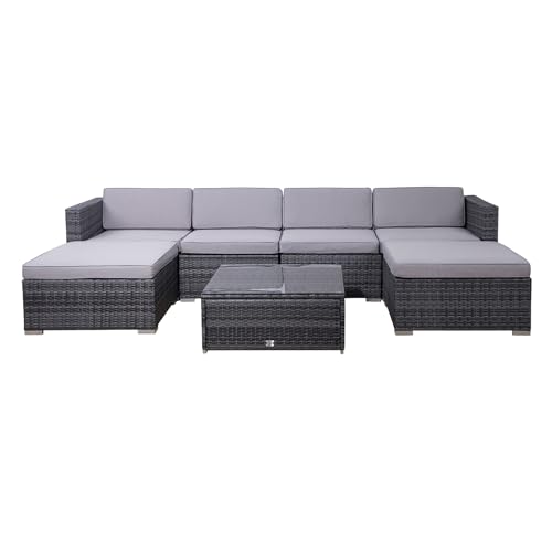 SVITA Lugano Polyrattan Lounge Garten-Set XXL Sofagarnitur Gartenmöbel Set Gartenlounge Outdoor Lounge Rattan Gartensofa Outdoor Sitzgruppe Grau