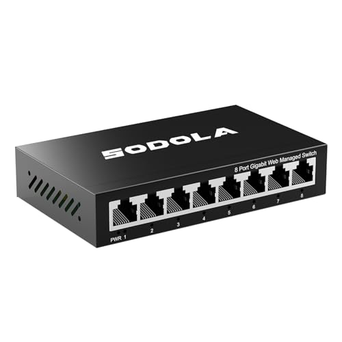 SODOLA 8-Port Gigabit Easy Smart Managed Ethernet Switch,Metal Housing,LACP Link Aggregation, QoS, IGMP Snooping, VLAN Network Switch