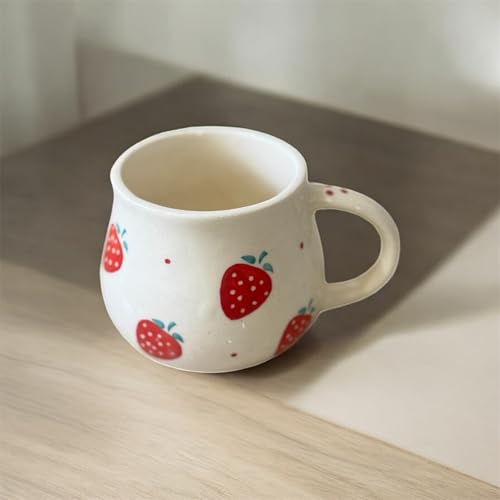 Image of Strawberry Ceramic Coffee Mug | Cute Red Strawberry Printed Tea Cup | Aesthetic Designer Mug for Home, Office, Gift for Friends, Girls & Birthday