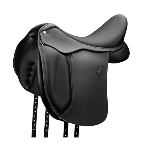 Sazaar Tack English Dressage Selle de cheval en cuir de vache avec revêtement intégral Noir 33 cm à 48,3 cm (siège de 43,2 cm)