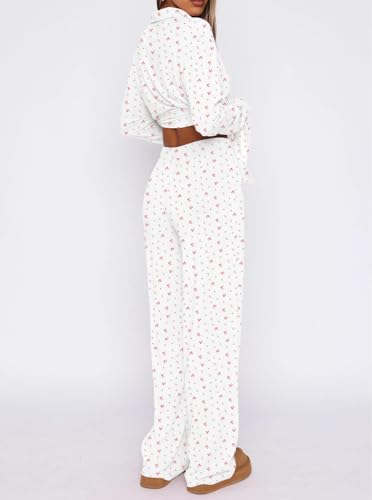 Image of Dressmine Ladies Long Sleeve Cute Pajama Sets 2 Piece Fall Outfits Button Up Pjs Set Loungewear