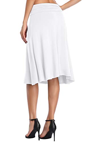 Image of Urban CoCo Women's Ruched High Waist Knee Length Jersey A-Line Stretchy Flared Casual Skirt