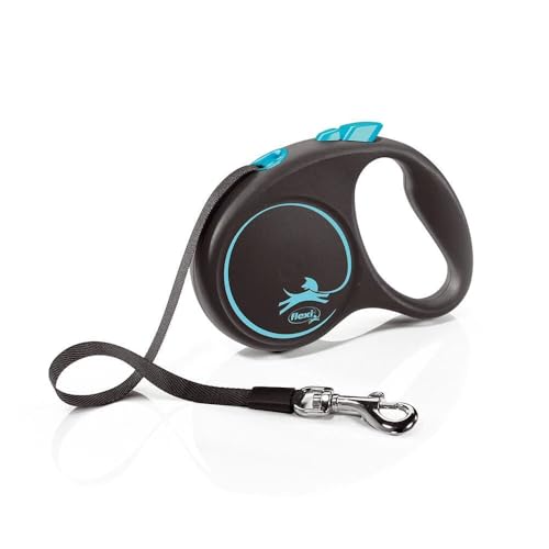 Flexi Black Design Tape Blue Medium 5m Retractable Dog Leash/Lead for Dogs up to 25kgs/55lbs