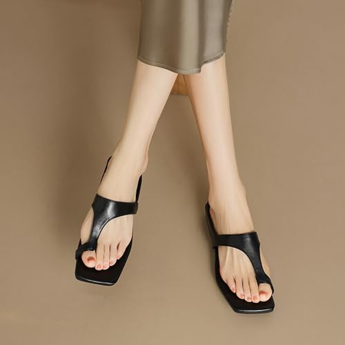 Alyaafifa Comfortable Low Heel Sandals for Women Dressy Summer Square Open Toe Slingback Backless Slides Matte Leather Casual Walking Beach Travel Vacation Holiday3