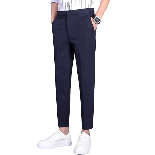 Men’s Cropped Slim Fit Pants Tapered Ankle Dress Suit Pant Stretch Wrinkle Free Trousers