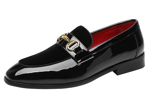 ELANROMAN Mens Dress Loafers Classic Patent Velvet Penny Tuxedo Shoes
