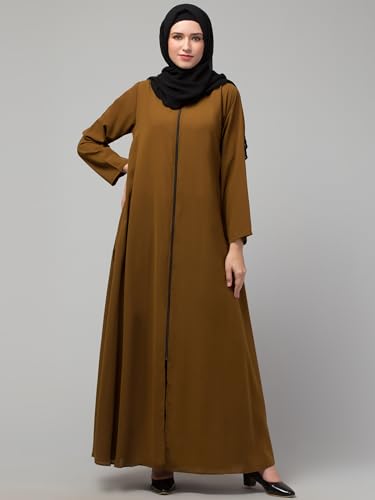 Image of Mallika Women Modest Wear Nida Matt Front Open Zipper Abaya Burkha for Everyday use (Gold, 4XL)