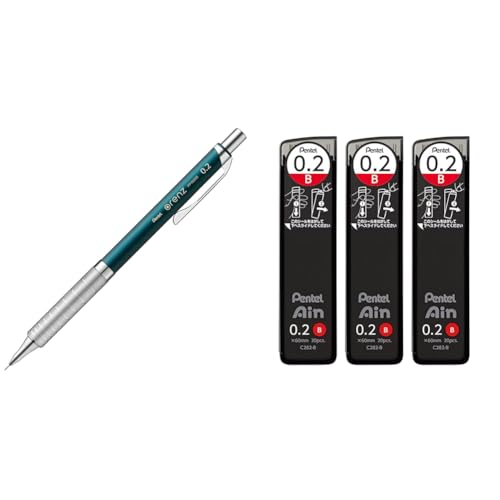 【セット買い】ぺんてる シャープペン オレンズメタルグリップ02 XPP1002G2-S2 ターコイズブルー&ぺんてる シャープ芯 ぺんてるアイン 0.2mm B 3個 AMZ-XC282B3P