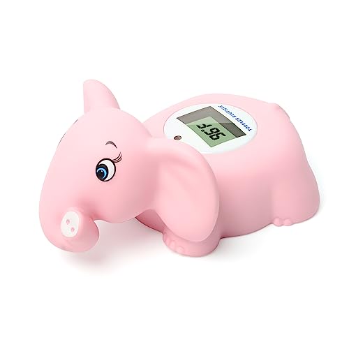 Toddler Boutique Baby Bath Pink Elephant thermoneter for Infant Safety. Floating Toy with Water-Proof Digital Automatic temperture Warning Reader for Room or Baby Bath.