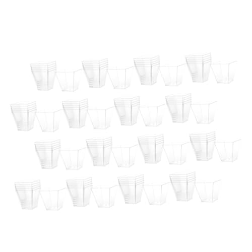 ERINGOGO 100個 透明硬質プラスチック製台形デザートカップ 携帯用使い捨てパーティープリン容器 前菜 デザート保存ホルダー