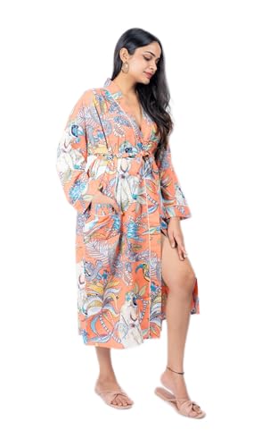 Image of Cotton Women Stylish Printed Kimono, Bath Robe,Night Wear Suit,Swim Wear, Night Dress, Beach Wear