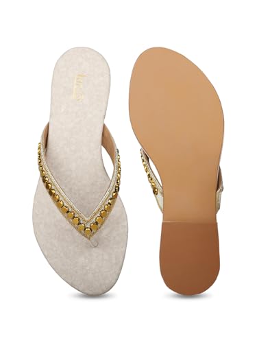 Image of Inc.5 womens Womens Gold Ethnic Embellished Round Toe Flats Euro 41 Slip-On