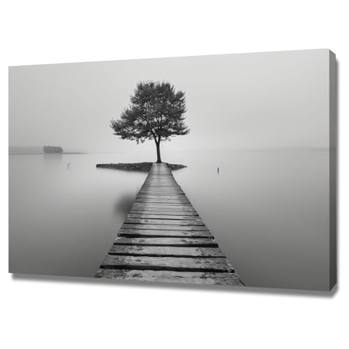 Peinture d'art paysage noir et blanc pour decoration murale de chambre zen