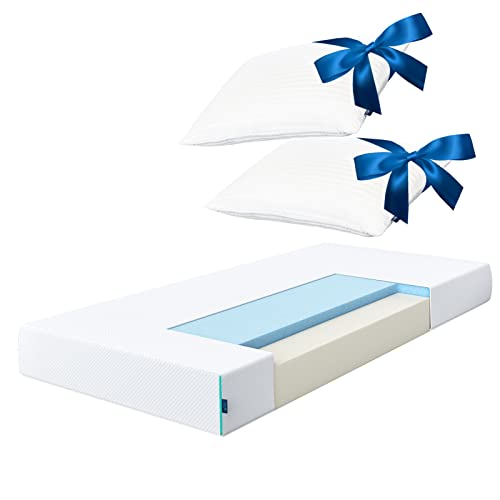 Gel Memory Foam Matratze 140x200cm H3-18cm hohe Schaumstoffmatratze mit kühlendem Geltopper Effekt - Rollmatratze mit 2 Memory Foam Kissen - Öko-Tex Standard 100, atmungsaktiv XIA