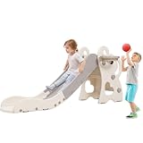 Kinder Rutsche ab 1 Jahr, Kinderrutsche mit Basketballkorb Ringwurfspiel, Gartenrutsche Kleinkinderrutsche für Indoor Outdoor, Geschenk für Kinder Ab 1 2 3 Jahre, Geburtstagsgeschenk