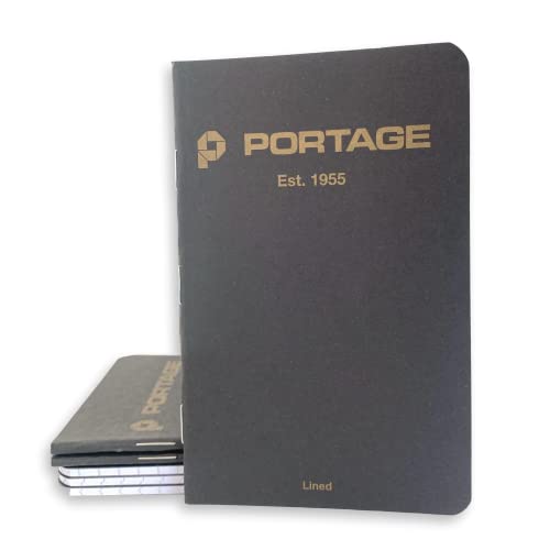 Portage Small Lined Notebook- Notepad for Field Notes, Black Lined Small Sketch Book, Pocket Notebook Journal for Taking Notes in the Field â€“ 3.5 x 5.5 Inches, 64 Pages, (Pack of 6)