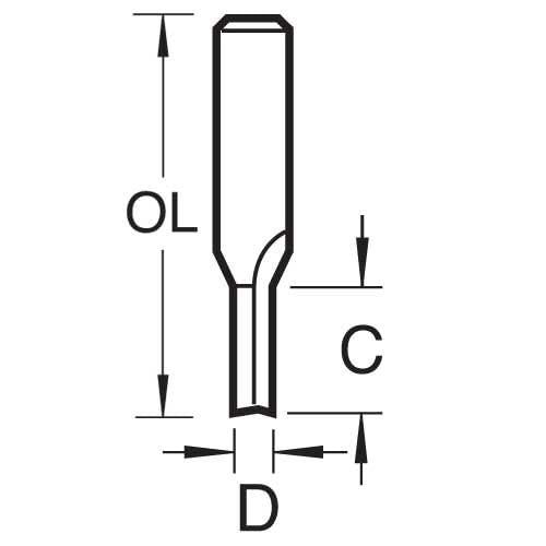 Trend Professioneller gerader Zwei-Rillen-Fräser-Bit, 1,27 cm Schaft, 9 mm Schnittdurchmesser, Durchmesser von 2,0 mm bis 12,7 mm, Wolframkarbidspitze, 3/52 x 1/2 TC