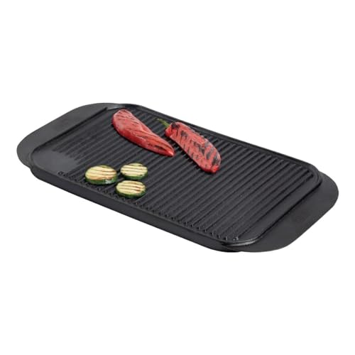 Professional Cast Iron 48cm x 26cm Reversible Griddle Tray Gas Hob | BBQ Induction Griddle Pan Non-Stick Double Sided Pre-Seasoned | Grill Plate Dip Tray for Stoves Versatile Cooking Surface