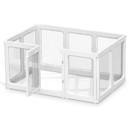 Acryl Welpenauslauf, 60 cm Transparente Hundezaun, Tragbares Schwerlast Welpenlaufstall für kleine bis mittelgroße Hunde, Innen- und Außengebrauch, Laufstall Hund - 10 Panels