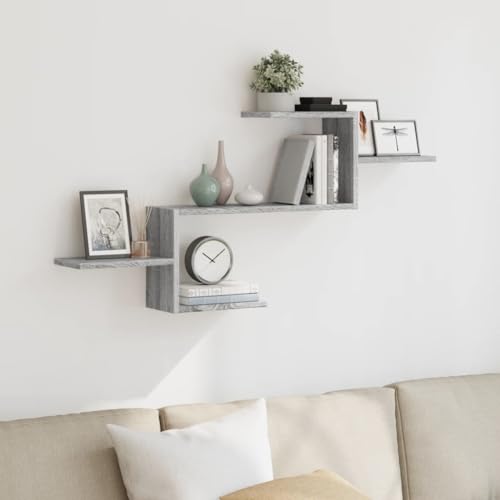 SooIarix Estantería de pared gris Sonoma, 104 x 15 x 49 cm, material de madera, estantería flotante para paredes, con amplio espacio de almacenamiento